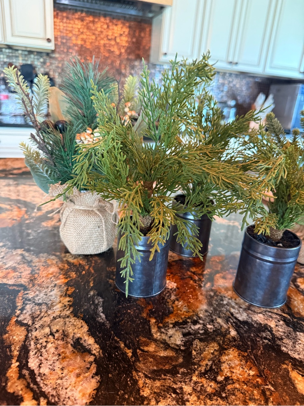 Hobby Lobby Green Faux Evergreen Holiday Picks in Metal Pots